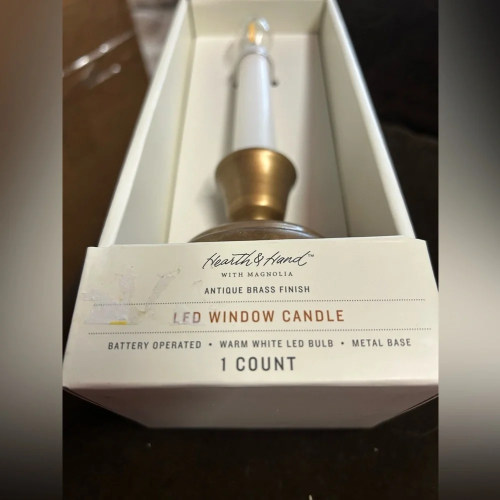 New Flameless Christmas Window Candle with Faux Brass Base from Hearth & Hand